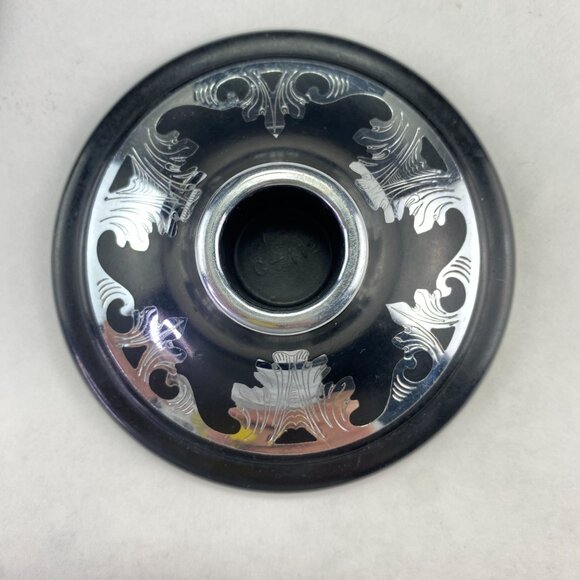 Vintage Harvite Black Silver Tone Inlayed Candle Holders - Picture 9 of 11